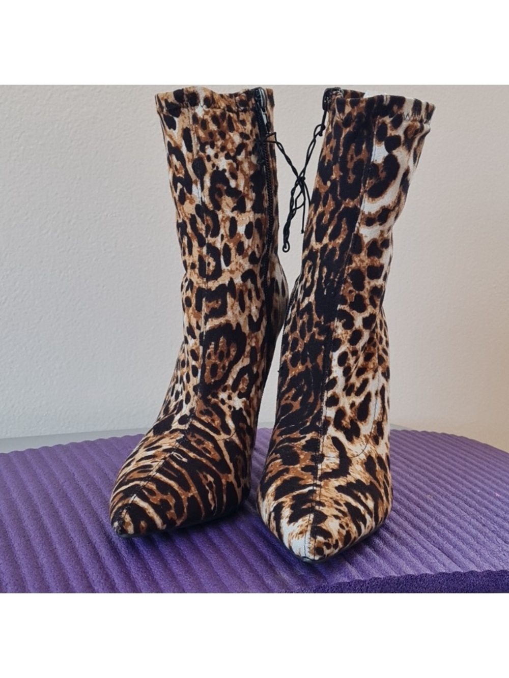 So Me Leopard Print Pointed Toe Stiletto Ankle Boots - Brown/Black/Cream - Picture 3 of 10